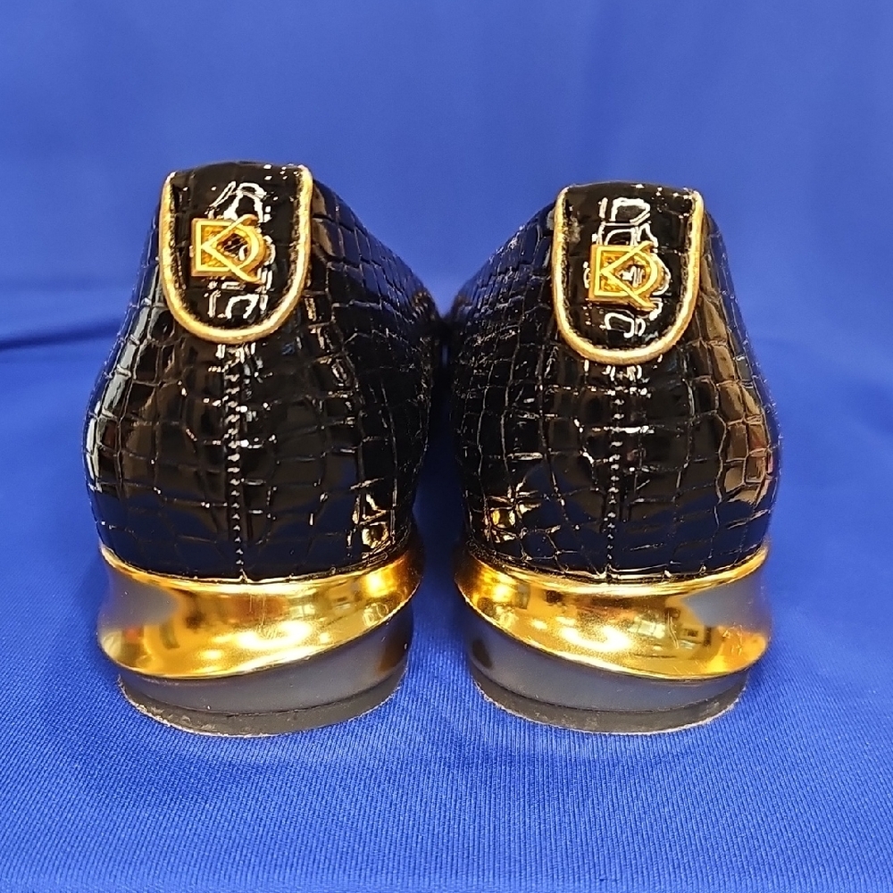 Donna Kara Savita Snip Toe Croc Embossed Flat Black Gold Size 7 - Picture 6 of 12